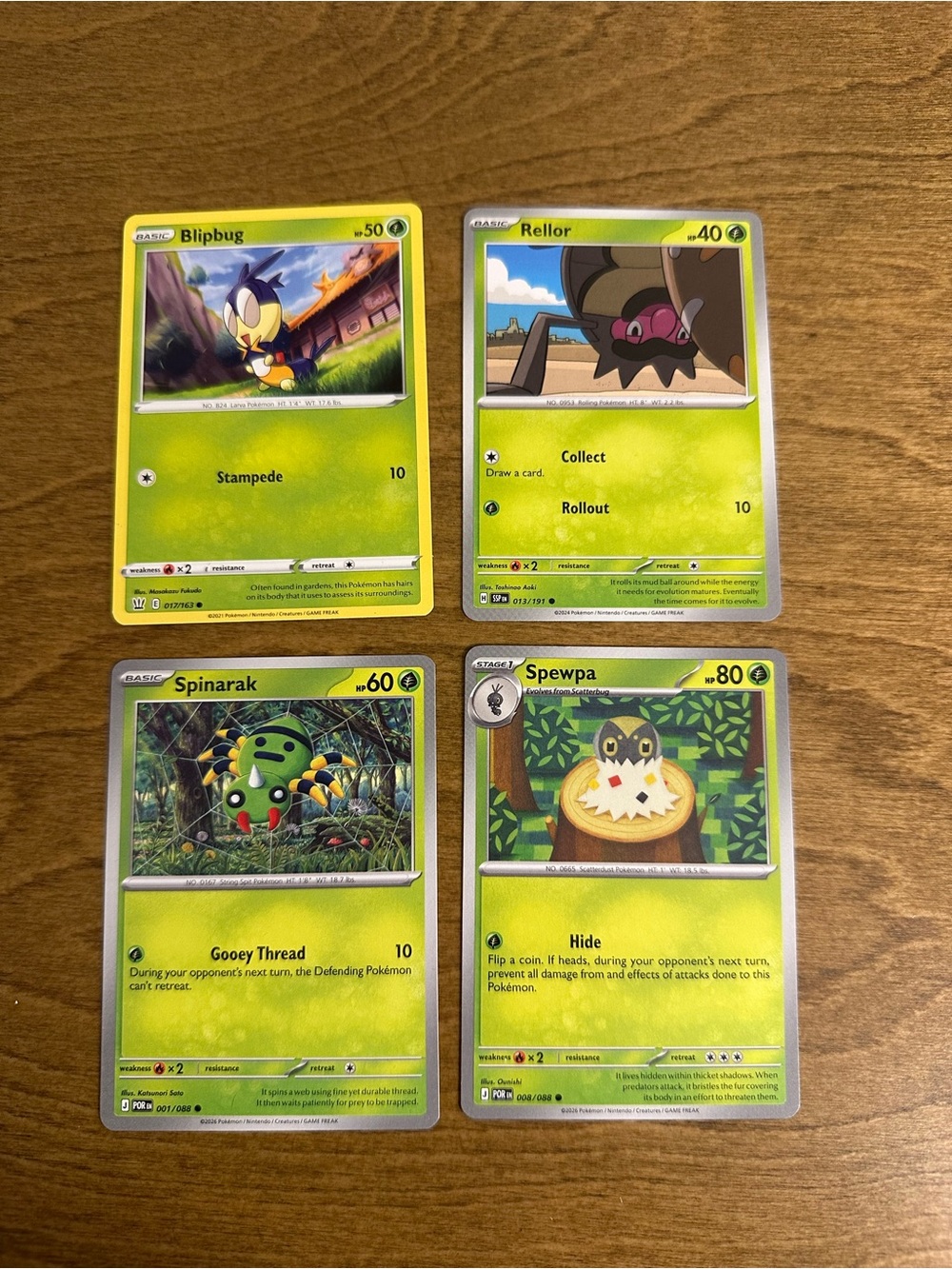 Lot of 4 Bug Pokemon Cards NM